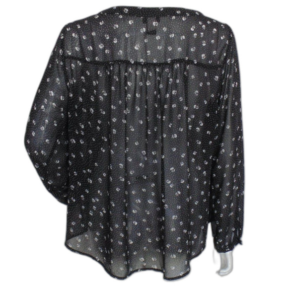 TORRID Top/Tunic, 1/1X, Black, Floral, Pintuck Pleated Bib, Long sleeve, V-neck - Picture 5 of 15